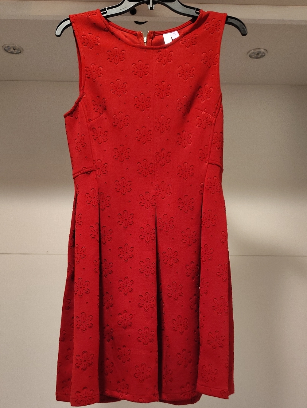 Red Embossed Floral Fit & Flare Dress XL
